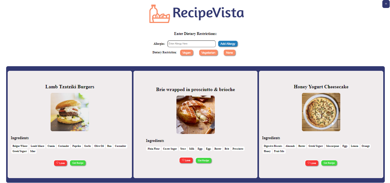 recipe vista
